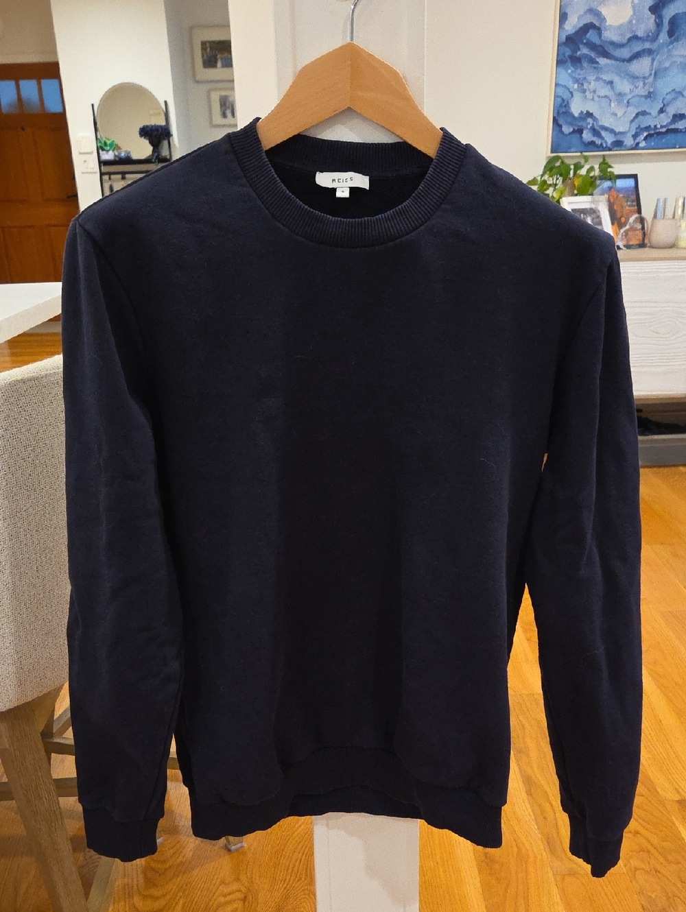 Reiss Men's Small (S) Dark Navy Blue Crewneck Cotton Pullover Sweater